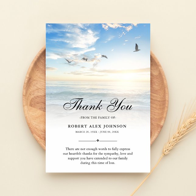 3.5x5 Thank You Beach Funeral Photo Sympathy Card (Beach Sympathy Thank You Card)