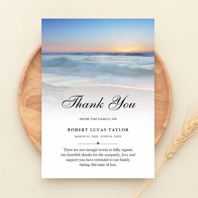 3.5x5 Thank You Beach Ocean Funeral Photo Sympathy Card (Beach Sympathy Thank You Card)