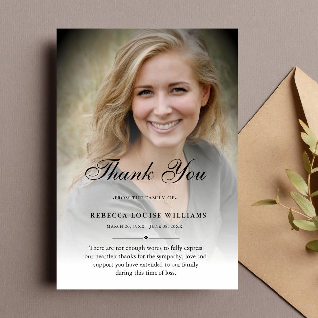 3.5x5 Thank You Custom Funeral Photo Sympathy Card (Photo Sympathy Thank You Card)