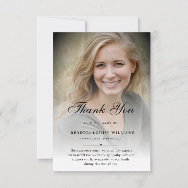 3.5x5 Thank You Custom Funeral Photo Sympathy Gray Card (Front)