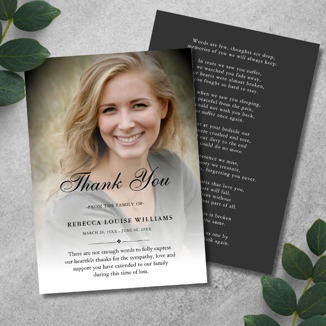 3.5x5 Thank You Custom Funeral Photo Sympathy Gray Card (Photo Sympathy Thank You)
