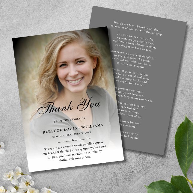 3.5x5 Thank You Custom Funeral Photo Sympathy Gray Card (Creator Uploaded)