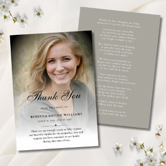 3.5x5 Thank You Custom Funeral Photo Sympathy Gray Card