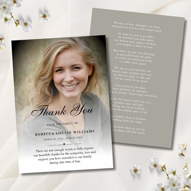 3.5x5 Thank You Custom Funeral Photo Sympathy Gray Card (Photo Sympathy Thank You Card)