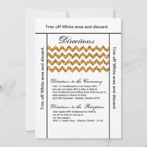3.5x6 Directions Card Gold Glitter Chevron Stripe