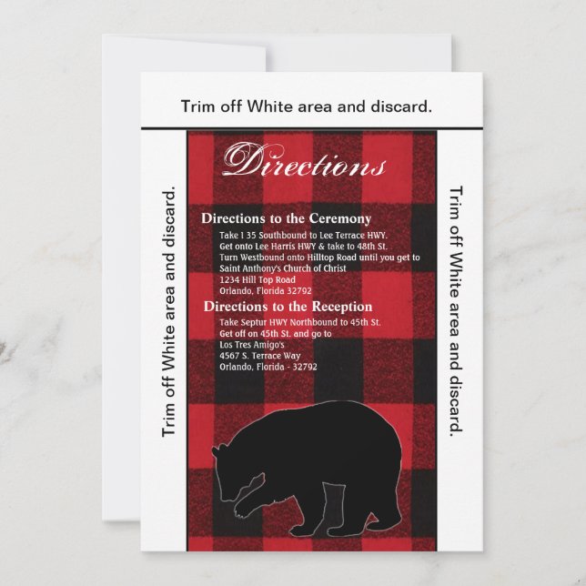 3.5x6 Directions Card Red Buffalo Plaid Bear Black (Front)