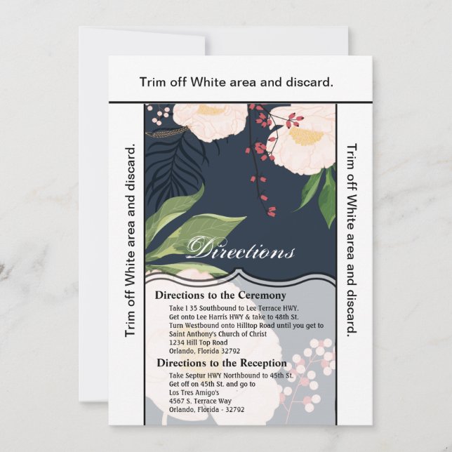 3.5x6 Directions Card White Floral Flowers on Dark (Front)