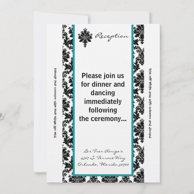 3.5x7 Reception Card Black Teal Damask (Front)