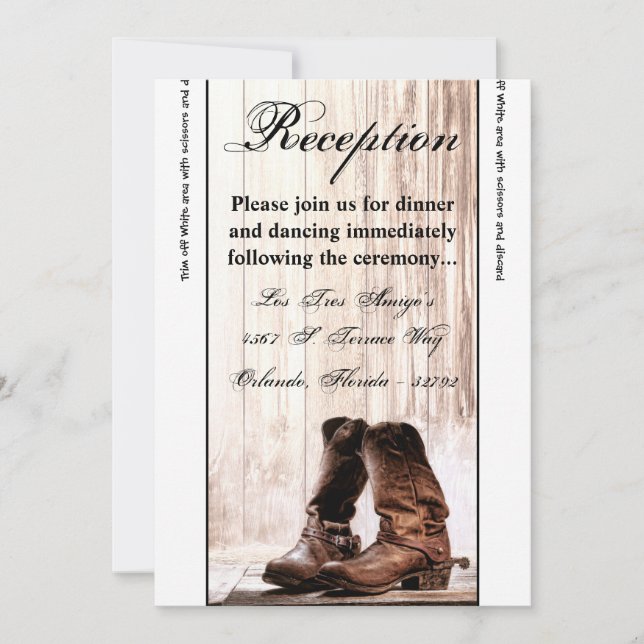 3.5x7 Reception Card Boots Country Rustic Western (Front)