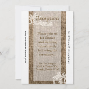 3.5x7 Reception Card Burlap Lace Monogram Country