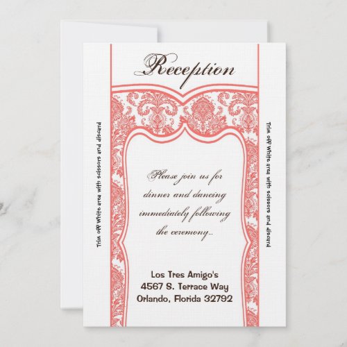 35x7 Reception Card Coral White Damask