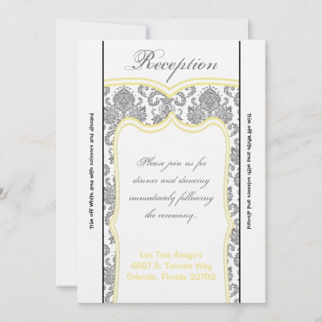 3.5x7 Reception Card Gray Yellow Damask (Front)