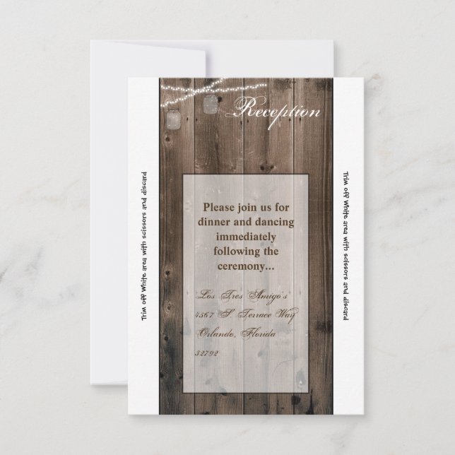 3.5x7 Reception Card Mason Jar String Lights Barn (Front)