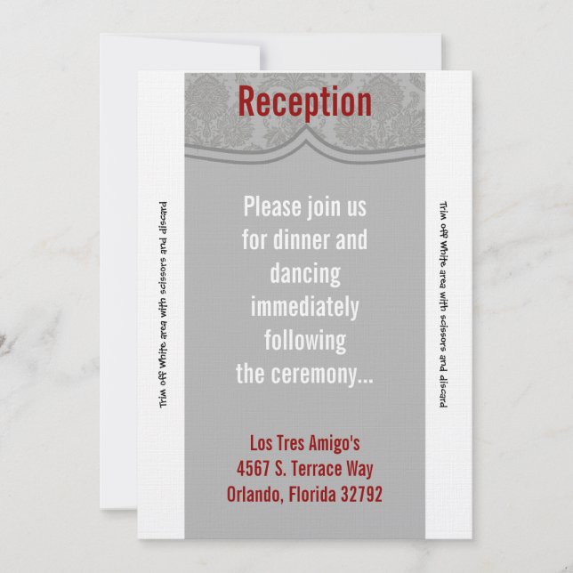 3.5x7 Reception Card Modern Gray Damask (Front)