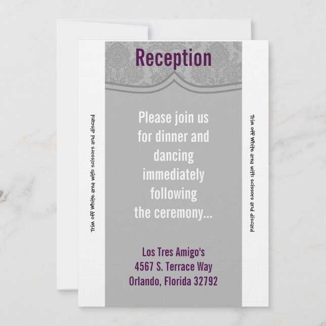 3.5x7 Reception Card Modern Gray Damask (Front)