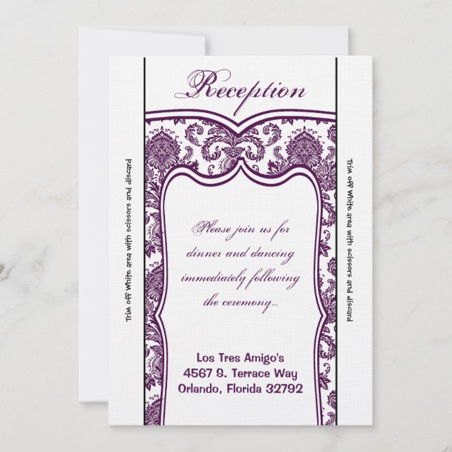 3.5x7 Reception Card Plum Purple Damask (Front)