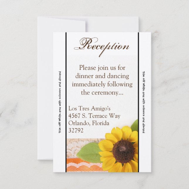 3.5x7 Reception Card Rustic Sunflower Country Lace (Front)