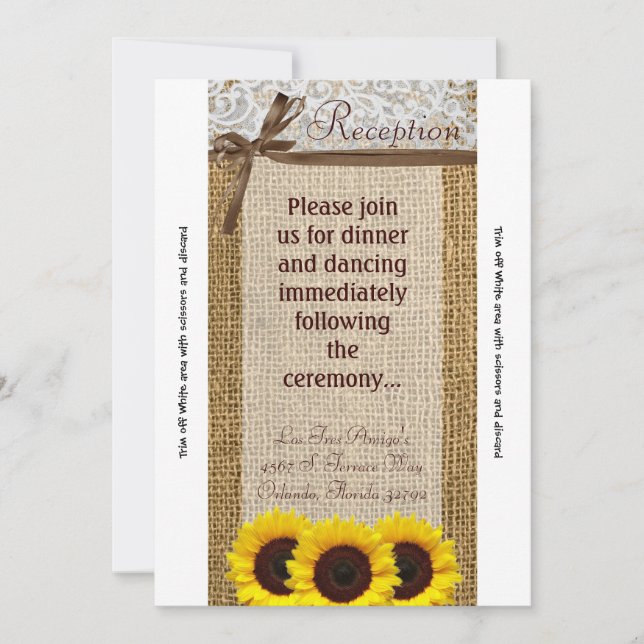 3.5x7 Reception Card Sunflower Lace Burlap Country (Front)