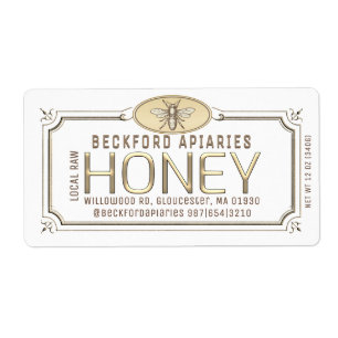 3.75 x 2" Metallic 3D Framed Honey Label with Bee 