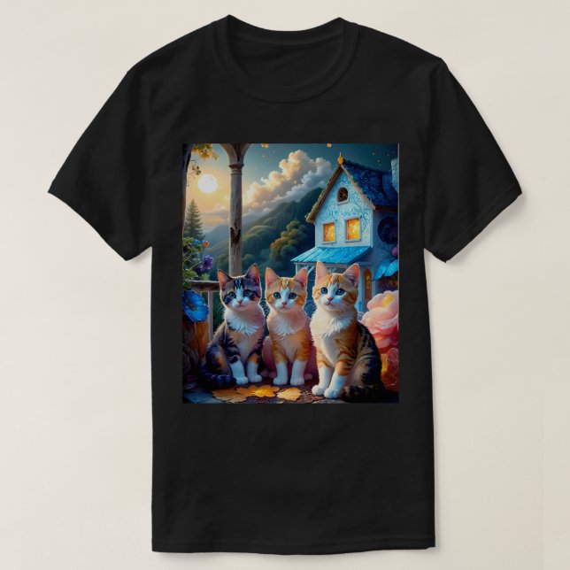 3 Adorable Artist designed Kittens T-Shirt (Design Front)