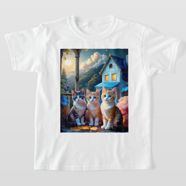 3 Adorable Artist designed Kittens T-Shirt (Laydown)