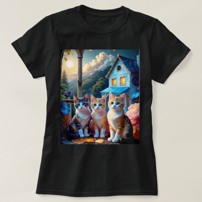 3 Adorable Artist designed Kittens T-Shirt (Design Front)