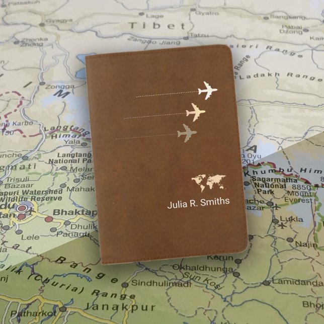 3 airplanes travel elegant brown passport cover (Creator Uploaded)