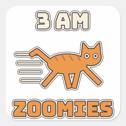 3 AM Zoomies Funny Chaotic Cat Square Sticker
