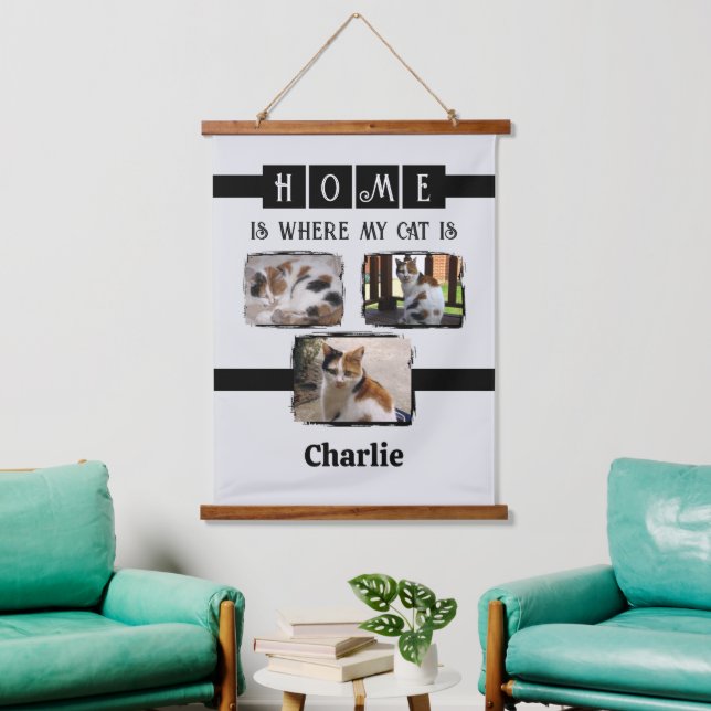 3 animal pet photo collage grey black hanging tapestry (Living Room)