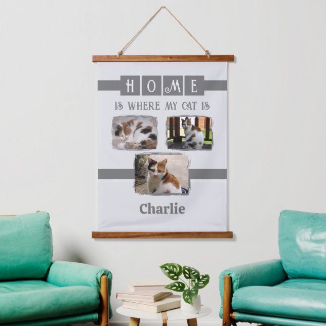 3 animal pet photo collage grey  hanging tapestry (Living Room)