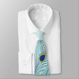 3 Aqua Feathers Peacock Tie No Outline