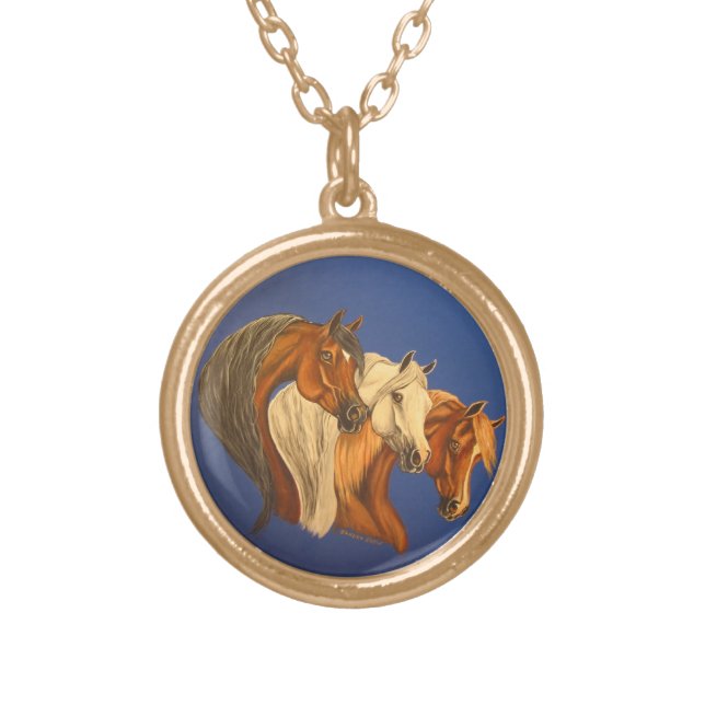3 Arabian horses Gold Plated Necklace (Front)