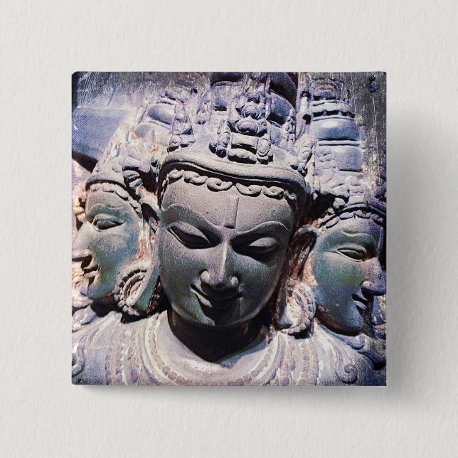 3 Asian Stone Faces Antique Statue Photo Stylish Pinback Button (Front)
