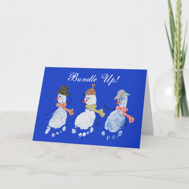3 Baby Footprint Snowmen Holiday Card (Front)