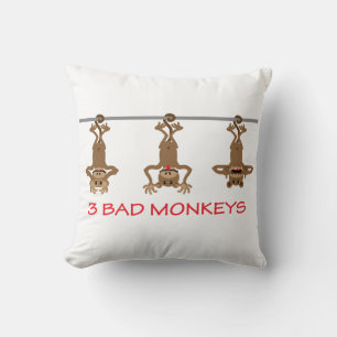 3 bad monkeys throw pillow