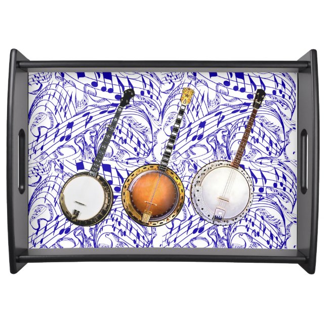 3 BANJOS ON BLUE MUSIC NOTES SERVING TRAY (Front)