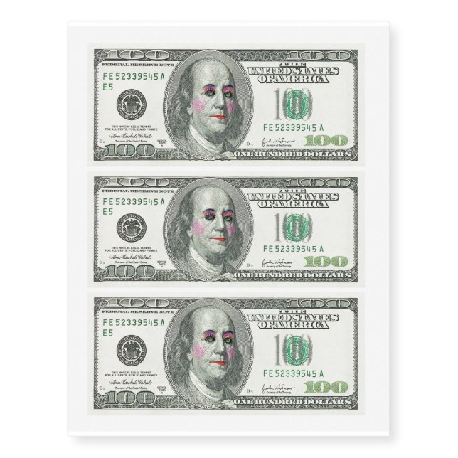 3 Banknote Parody Money Temporary Tattoos (Front)