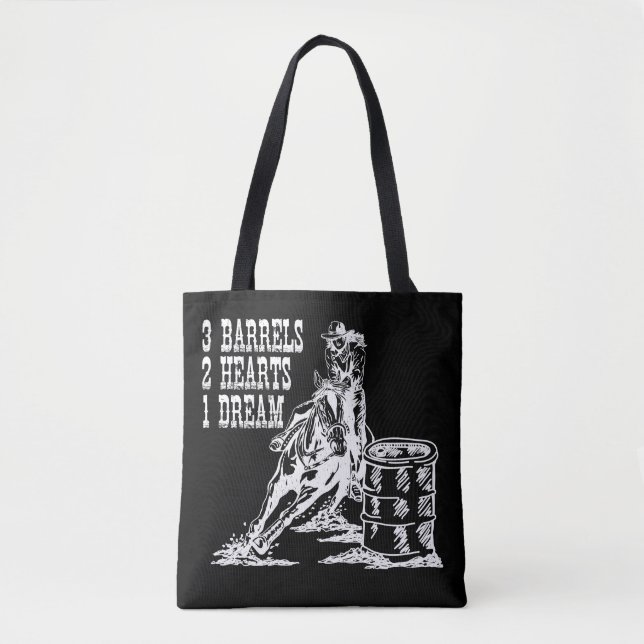 3 Barrels 2 Hearts 1 Dream Barrel Racing Tote Bag (Front)