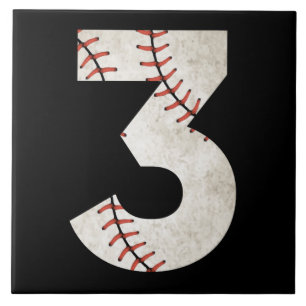 3 Baseball Birthday Ceramic Tile