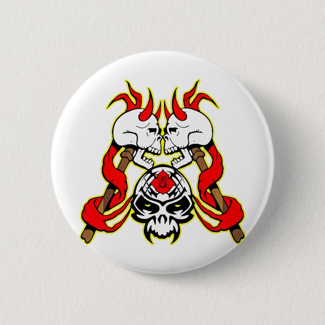 3 Battle Skulls Tattoo Button (Front)