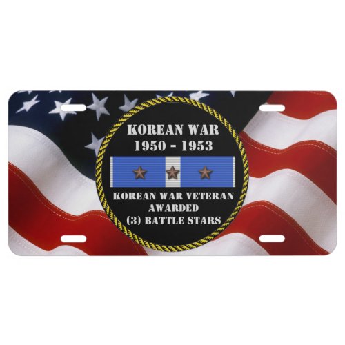 3 BATTLE STARS KOREAN WAR VETERAN LICENSE PLATE