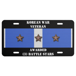 3 BATTLE STARS KOREAN WAR VETERAN LICENSE PLATE