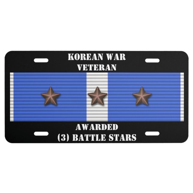 3 BATTLE STARS KOREAN WAR VETERAN LICENSE PLATE (Front)
