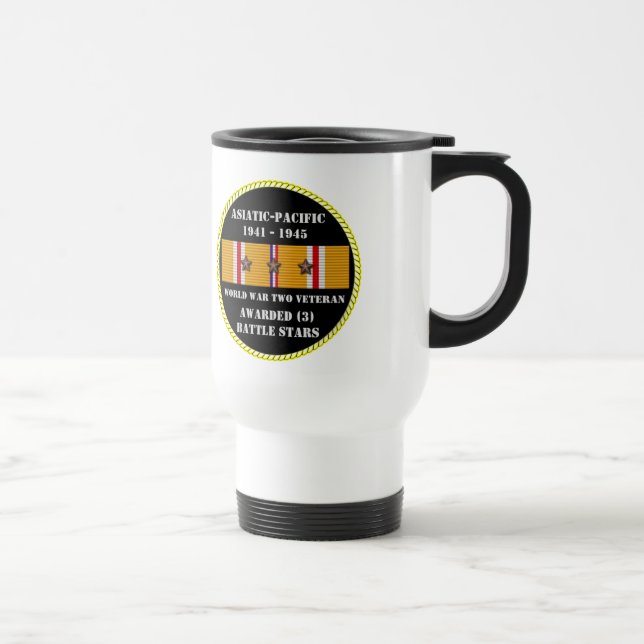 3 BATTLE STARS / WORLD WAR II VETERAN TRAVEL MUG (Right)