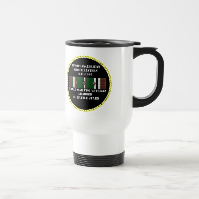 3 BATTLE STARS / WORLD WAR II VETERAN TRAVEL MUG (Right)