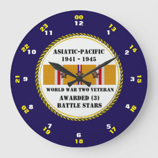 3 BATTLE STARS WWII Asiatic Pacific Veteran Large Clock