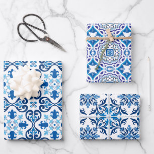  😍 3 Beautiful Blue Azulejos Wrapping  Paper Sheets