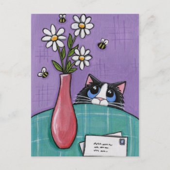 3 Bees  3 Flowers  2 Letters - Cat Postcard by LisaMarieArt at Zazzle