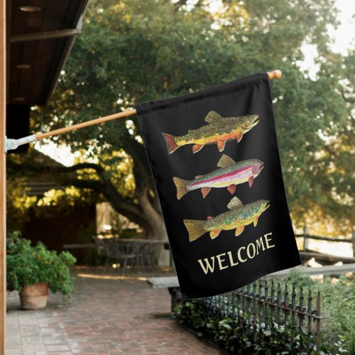 3 Big Trout Fishing Brook Rainbow Brown Outdoor House Flag