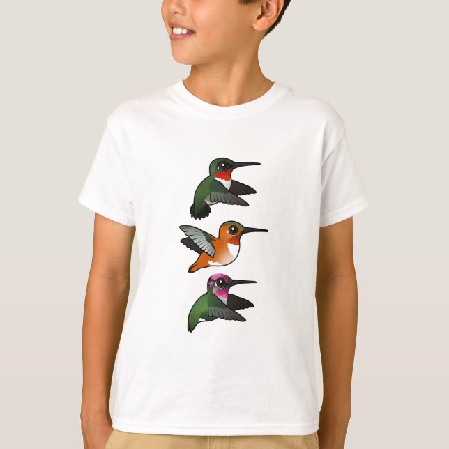 3 Birdorable Hummingbirds in Flight T-Shirt (Front)